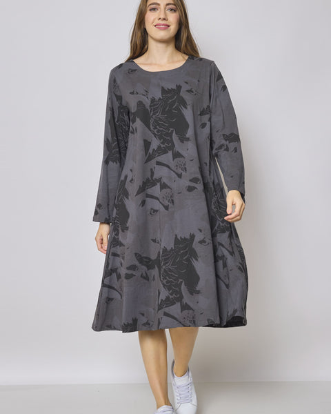 Robe longue grise en coton à motifs aigle