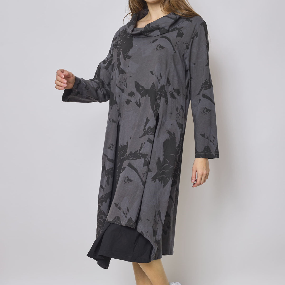 Robe longue à col roulé à motifs aigle