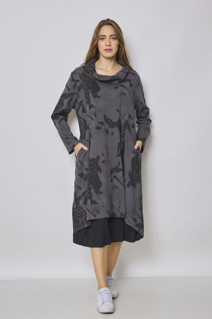 Eagle Pattern Turtleneck Long Dress