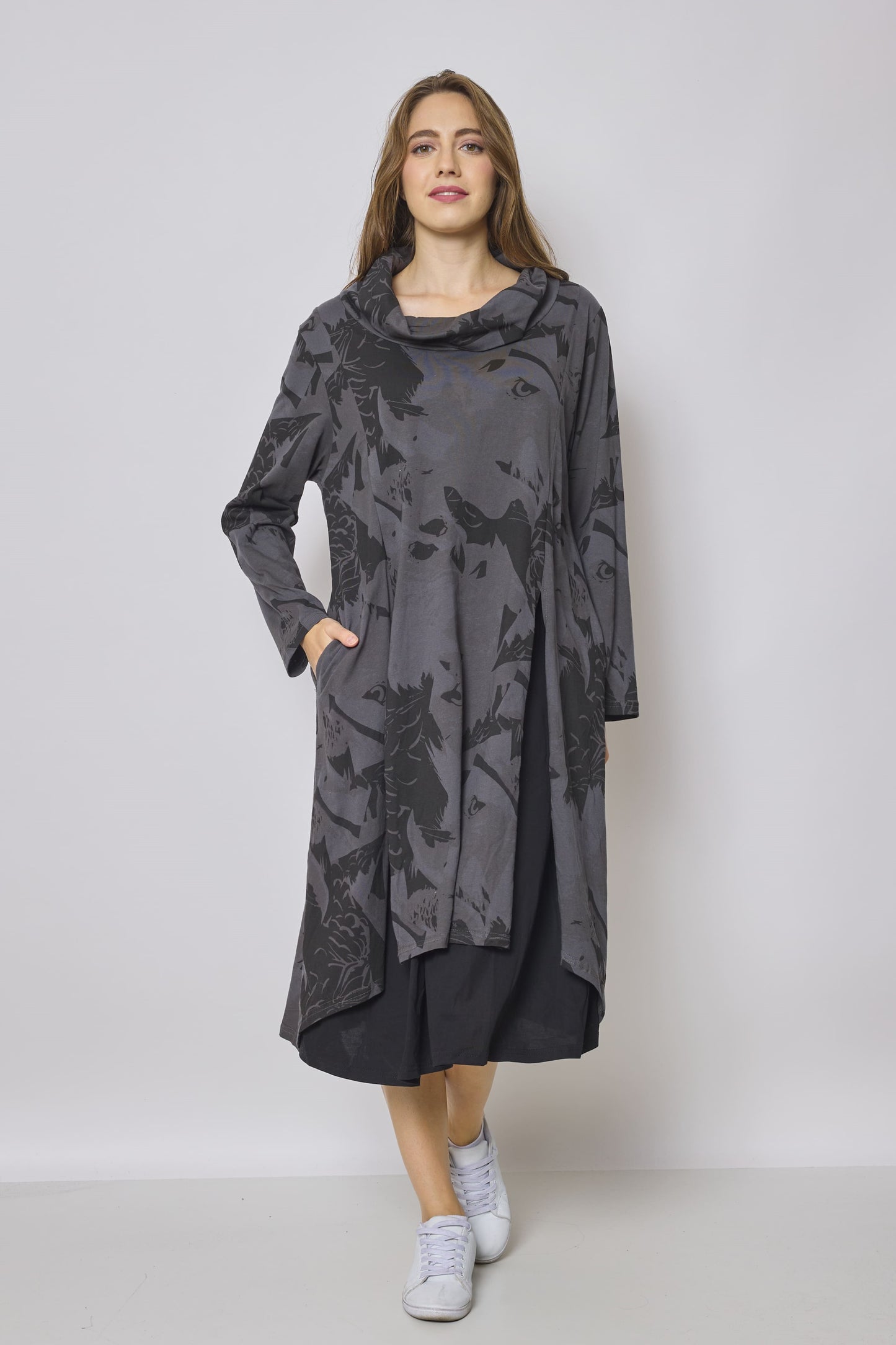 Eagle Pattern Turtleneck Long Dress