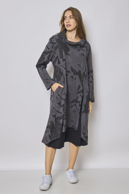 Eagle Pattern Turtleneck Long Dress