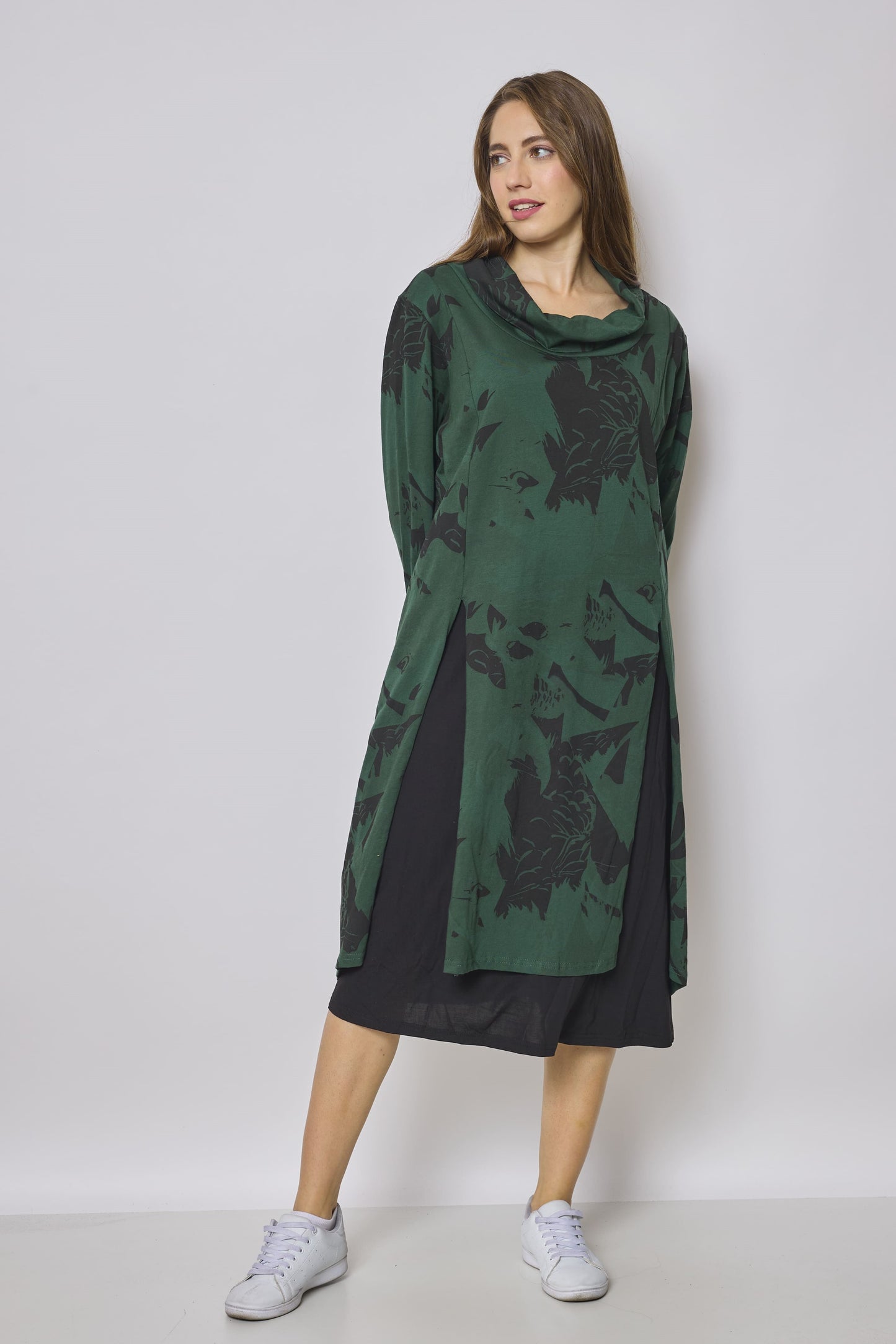 Eagle Pattern Turtleneck Long Dress