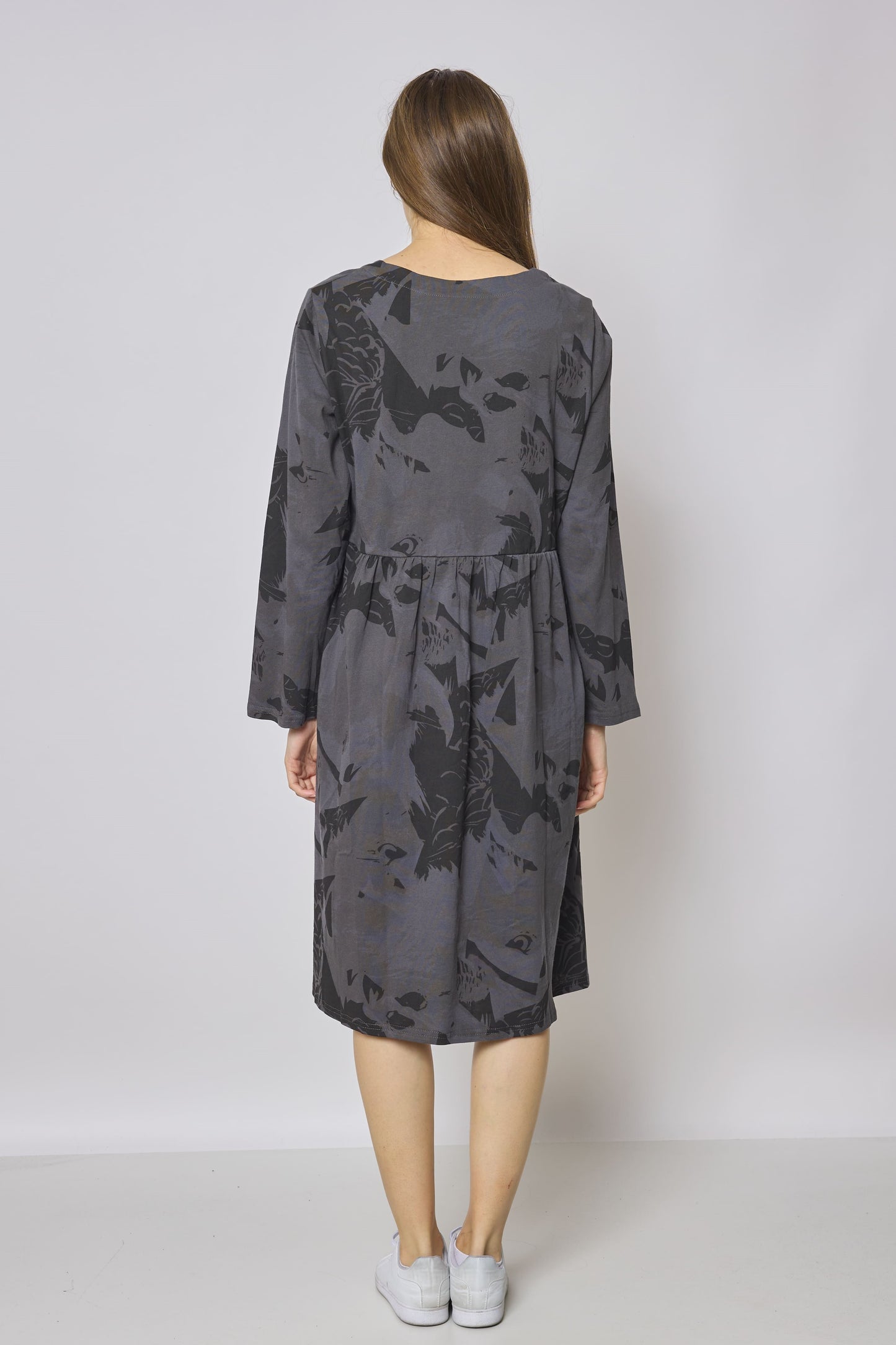 Eagle Pattern Asymmetric Midi Dress