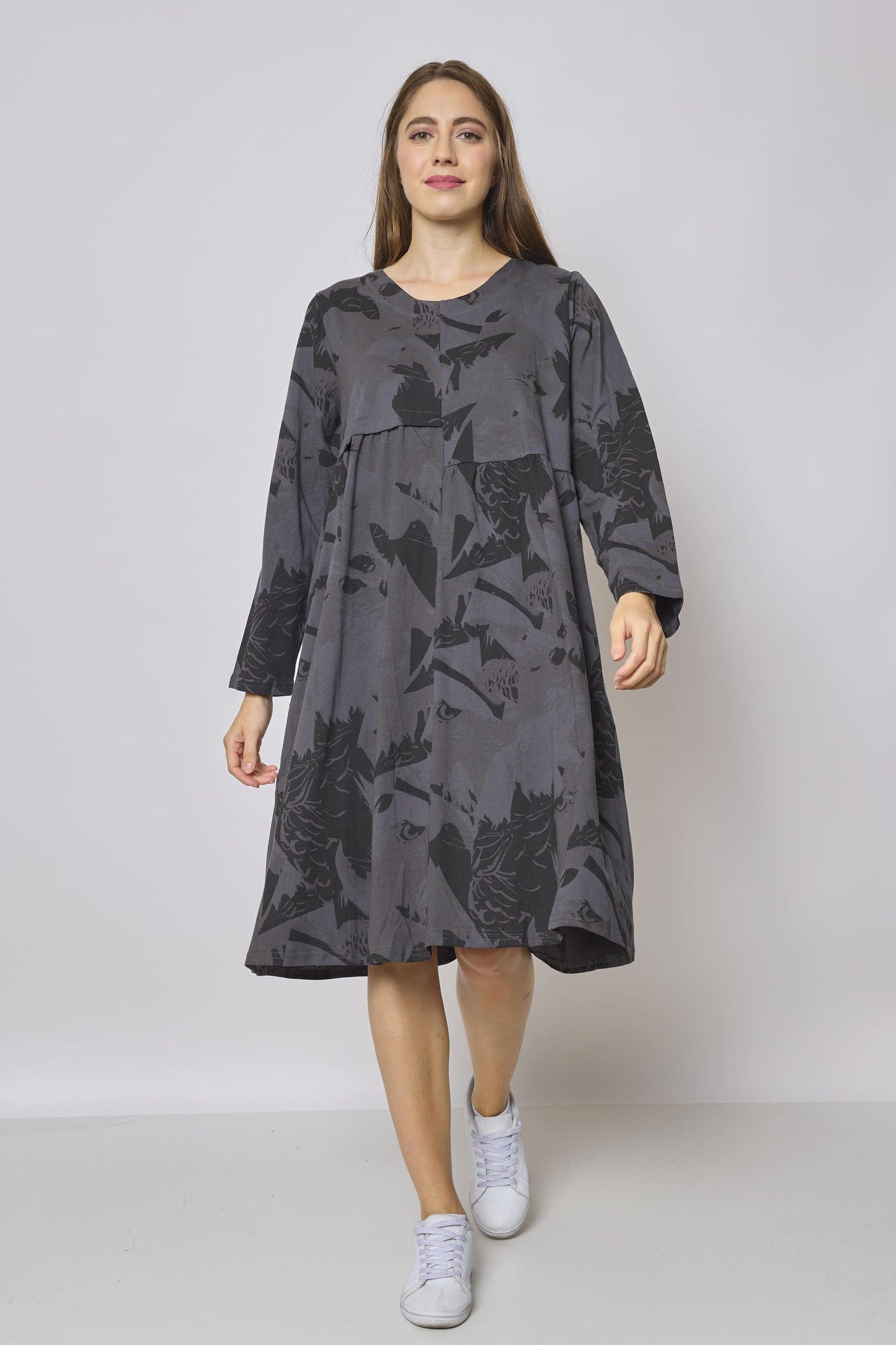 Eagle Pattern Asymmetric Midi Dress