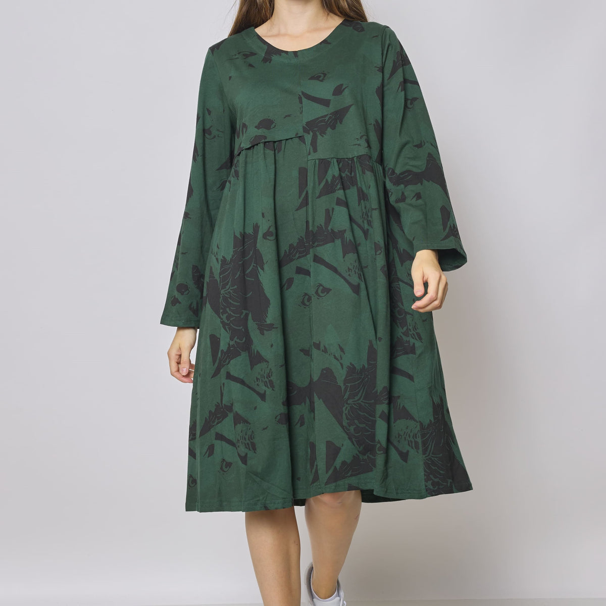Robe mi-longue asymétrique à motifs aigle