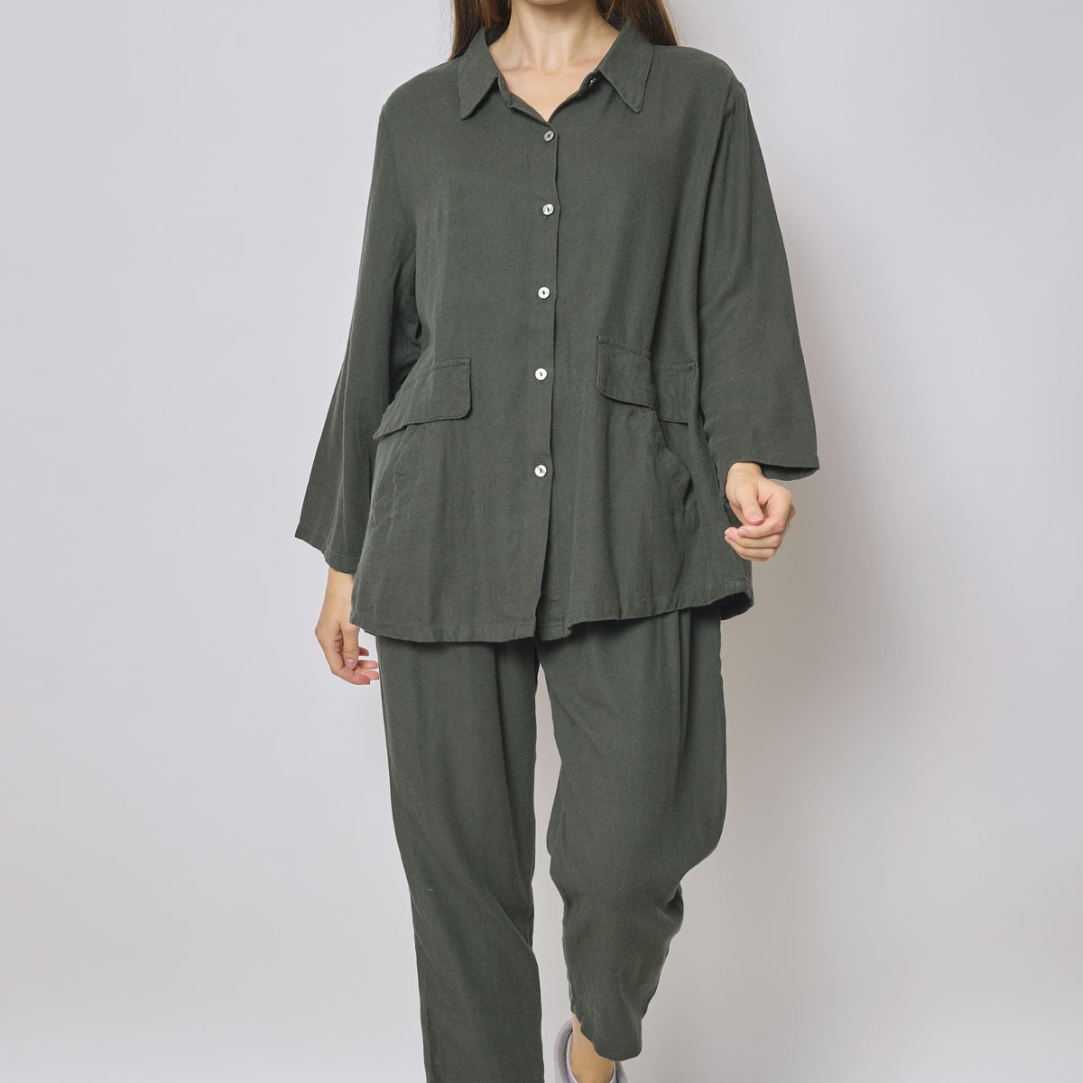 Veste courte verte en coton et en lin