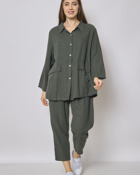 Veste courte verte en coton et en lin