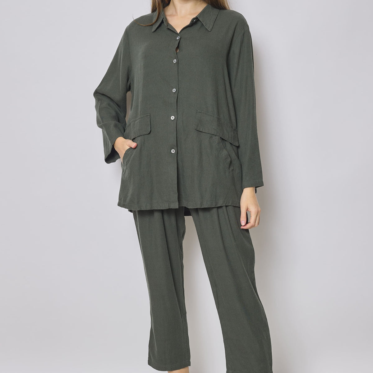 Veste courte verte en coton et en lin