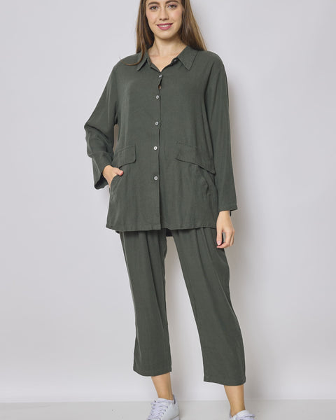 Veste courte verte en coton et en lin