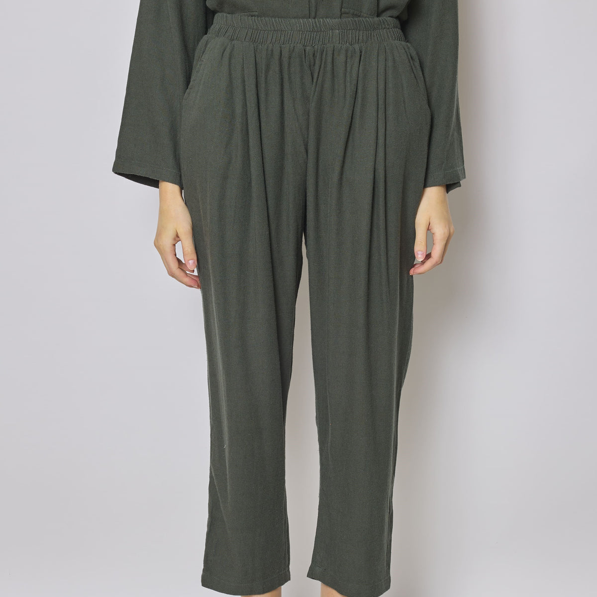 Pantalon vert en coton et lin