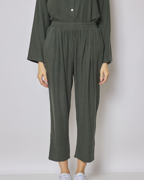 Pantalon vert en coton et lin