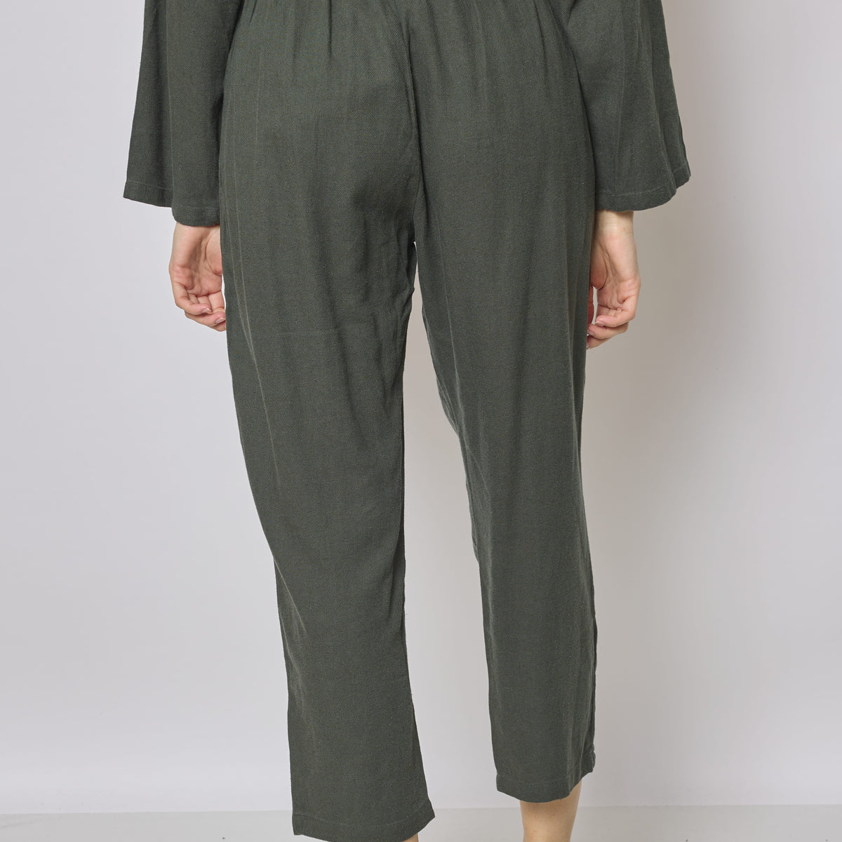 Pantalon vert en coton et lin