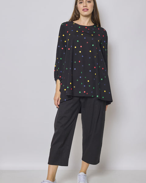 Blouse manche bouffante à pois colorés