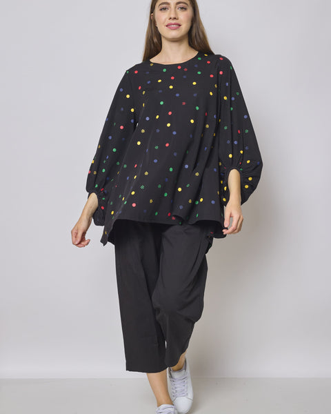 Blouse manche bouffante à pois colorés