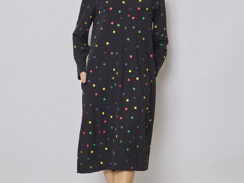 Robe longue noire à pois colorés