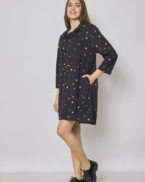 Robe tunique col roulé à pois colorés