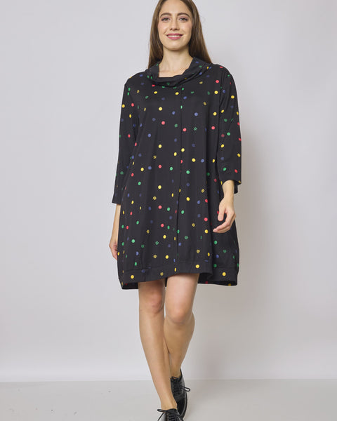 Robe tunique col roulé à pois colorés