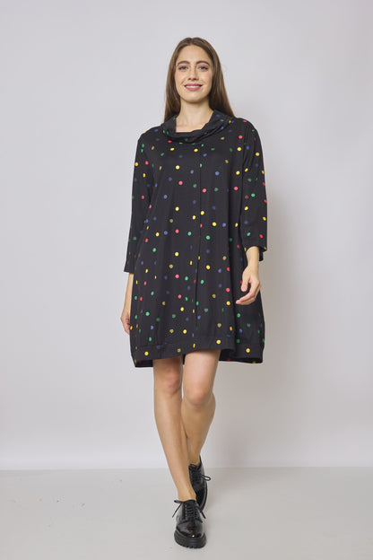 Colorful polka dot turtleneck tunic dress