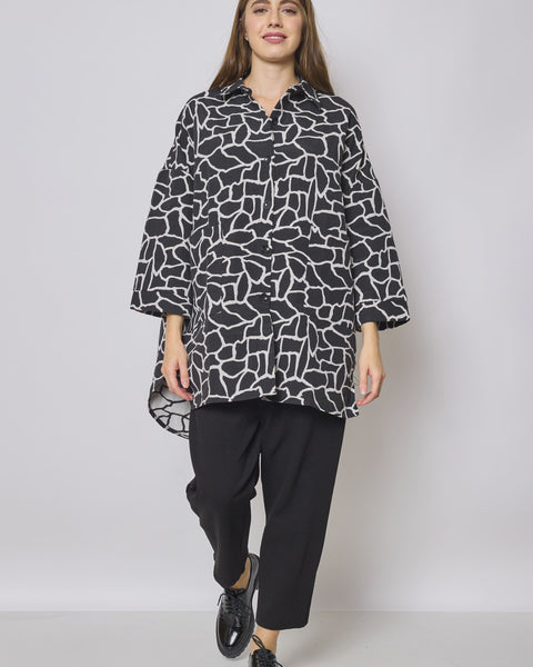 Veste en coton asymétrique noir et blanc