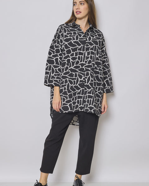 Veste en coton asymétrique noir et blanc