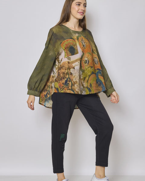 Blouse fleurie verte