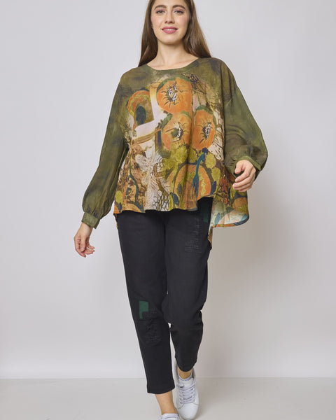 Blouse fleurie verte