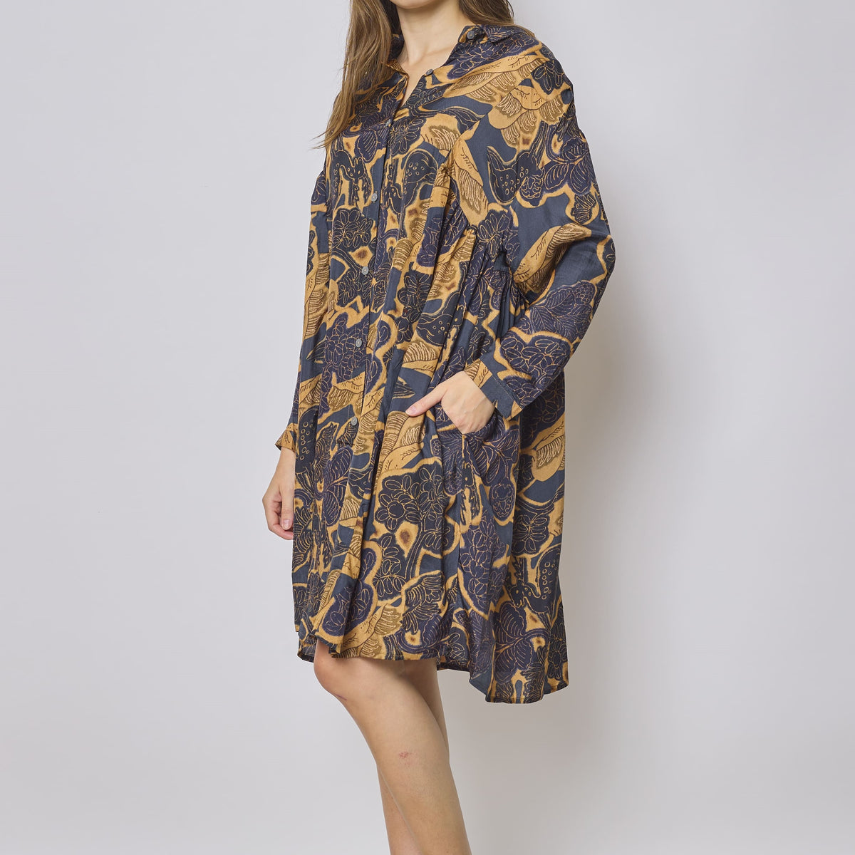 Robe chemise bleue et beige