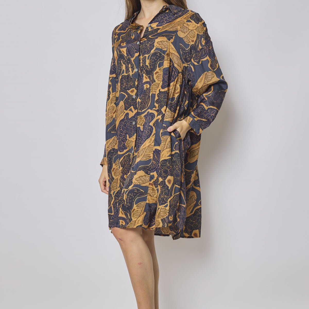 Robe chemise bleue et beige