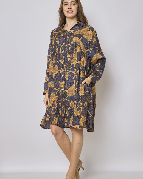 Robe chemise bleue et beige