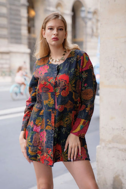 Winter floral shirt dress