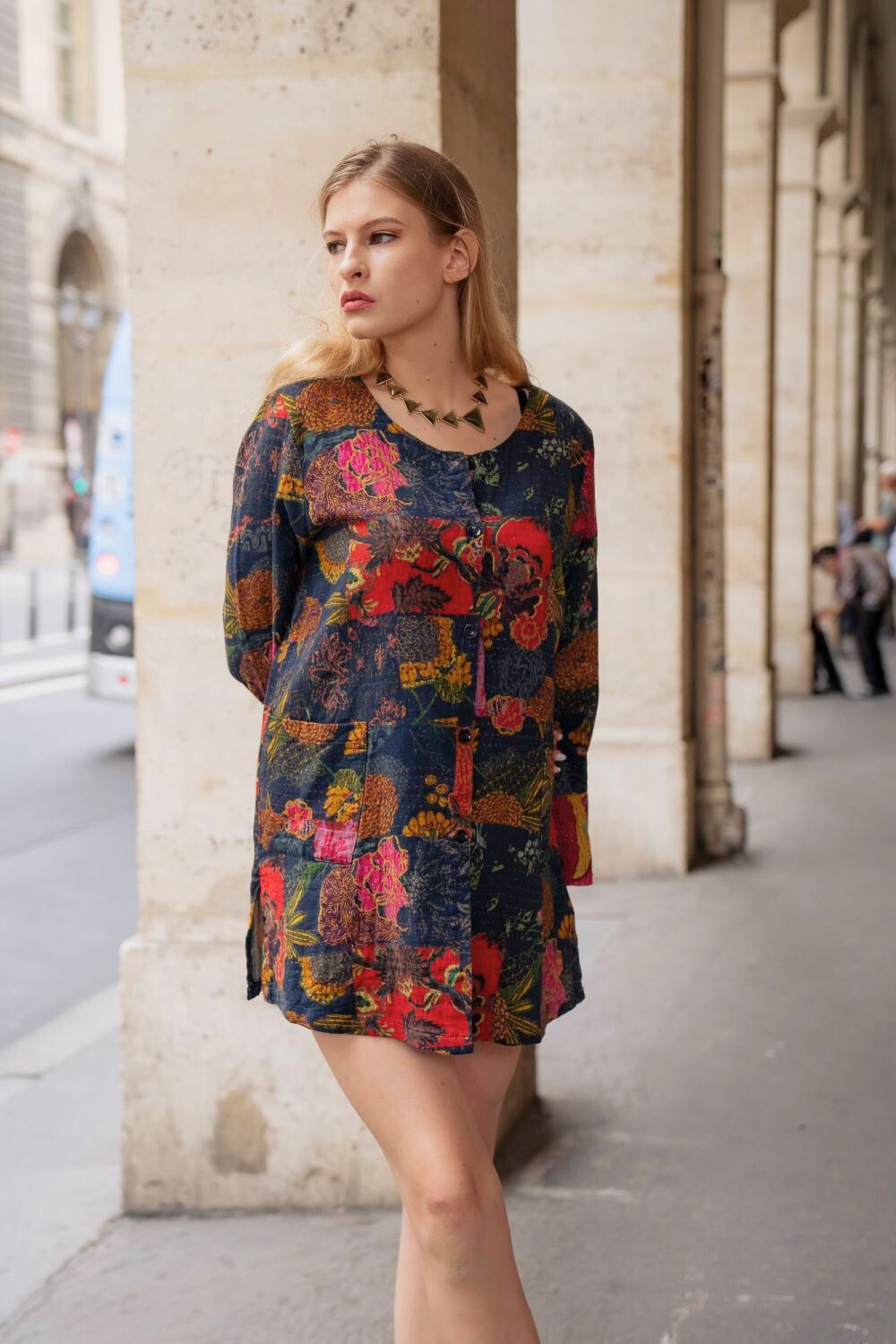 Winter floral shirt dress