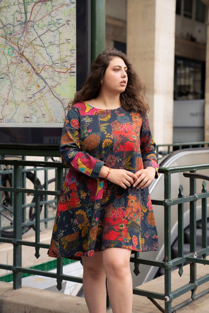 Winter floral mid-length dress