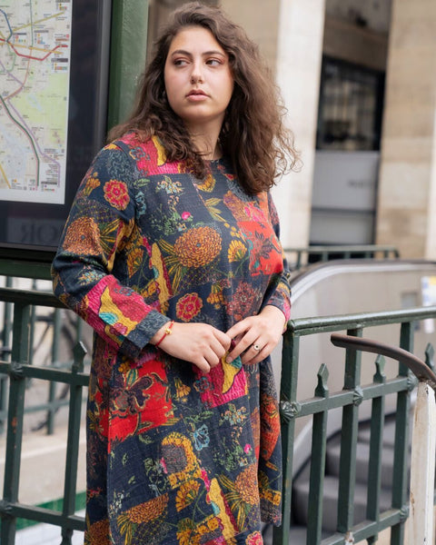 Robe mi longue fleurie hiver