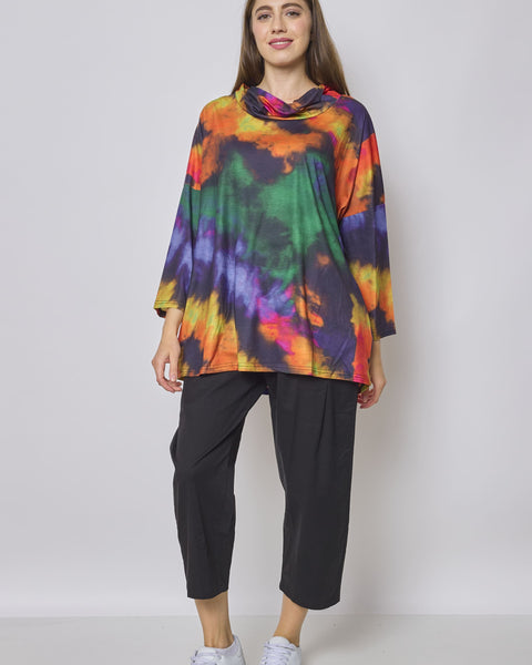 Blouse orange multicolore col roulé