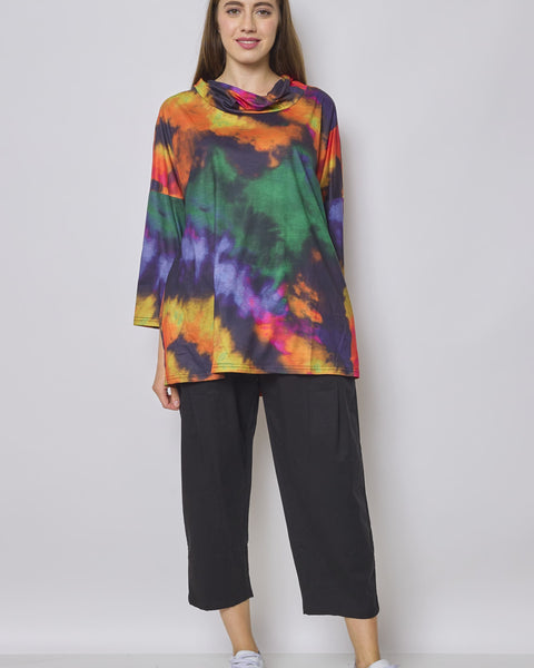 Blouse orange multicolore col roulé