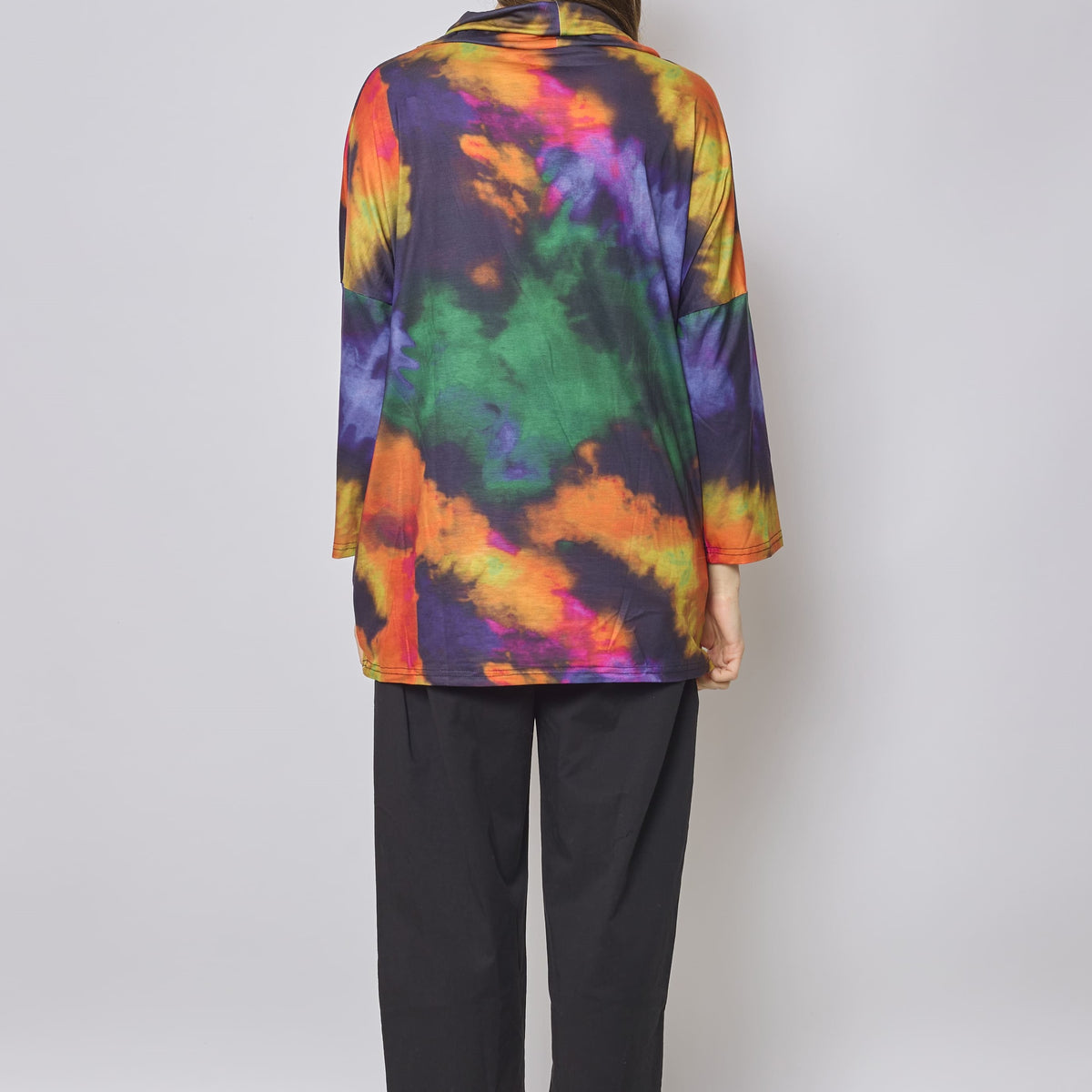 Blouse orange multicolore col roulé