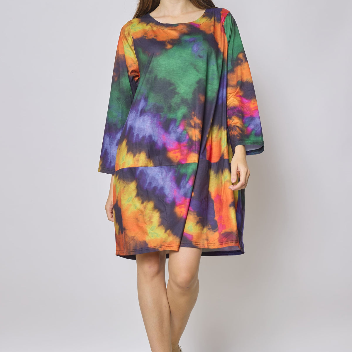 Robe cocktail orange multicolore