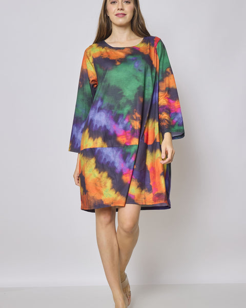 Robe cocktail orange multicolore