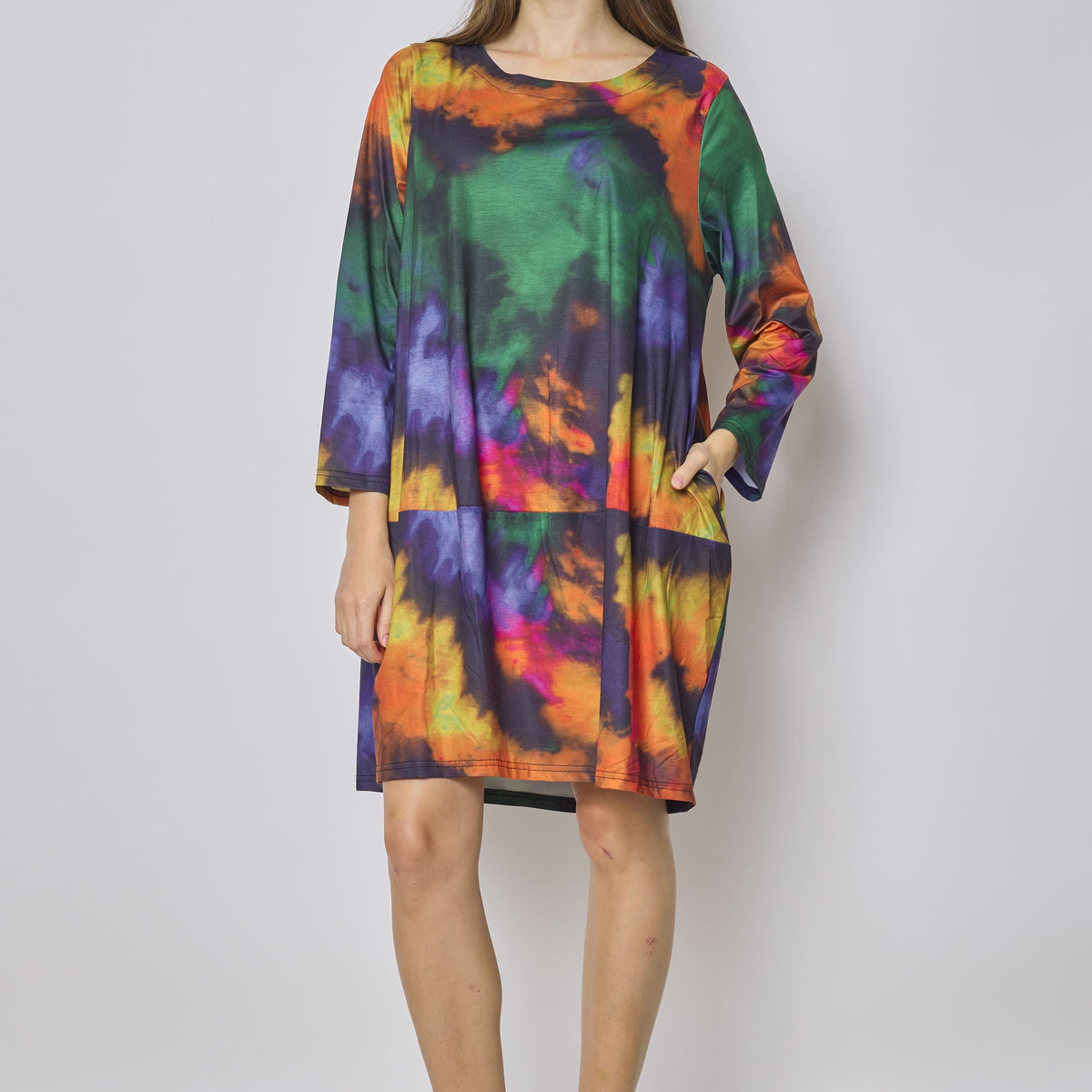 Robe cocktail orange multicolore