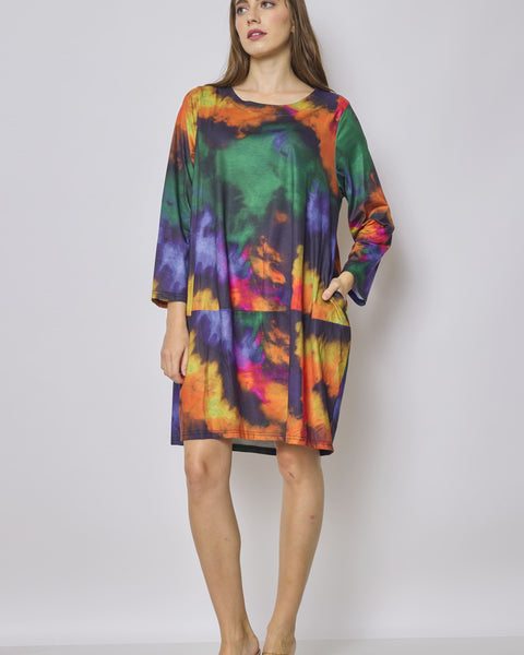 Robe cocktail orange multicolore