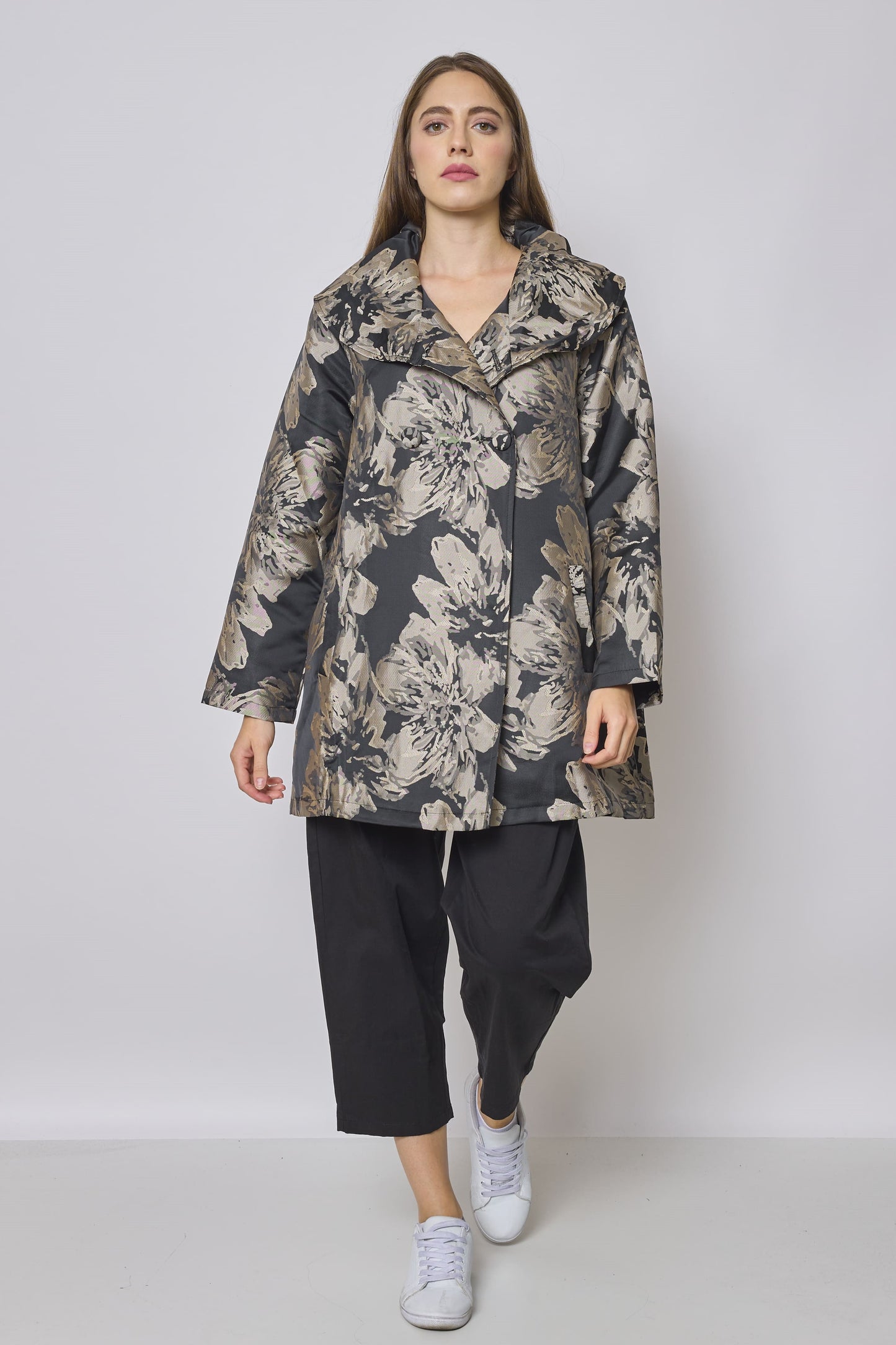 Cappotto floreale nero