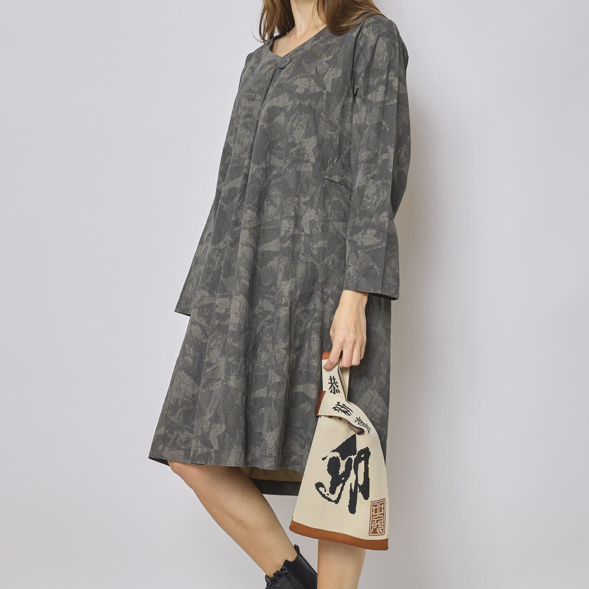 Robe mi longue grise en coton