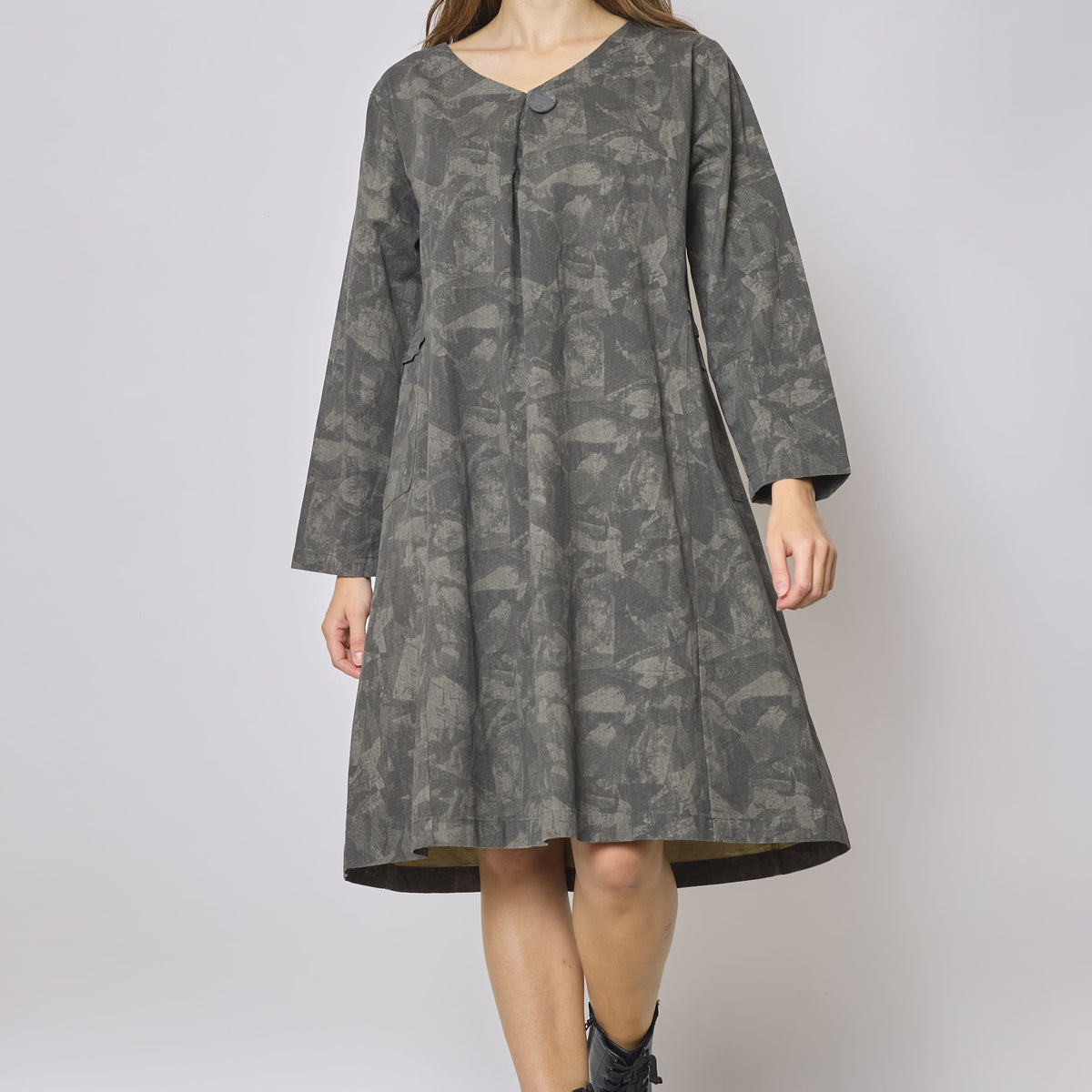 Robe mi longue grise en coton