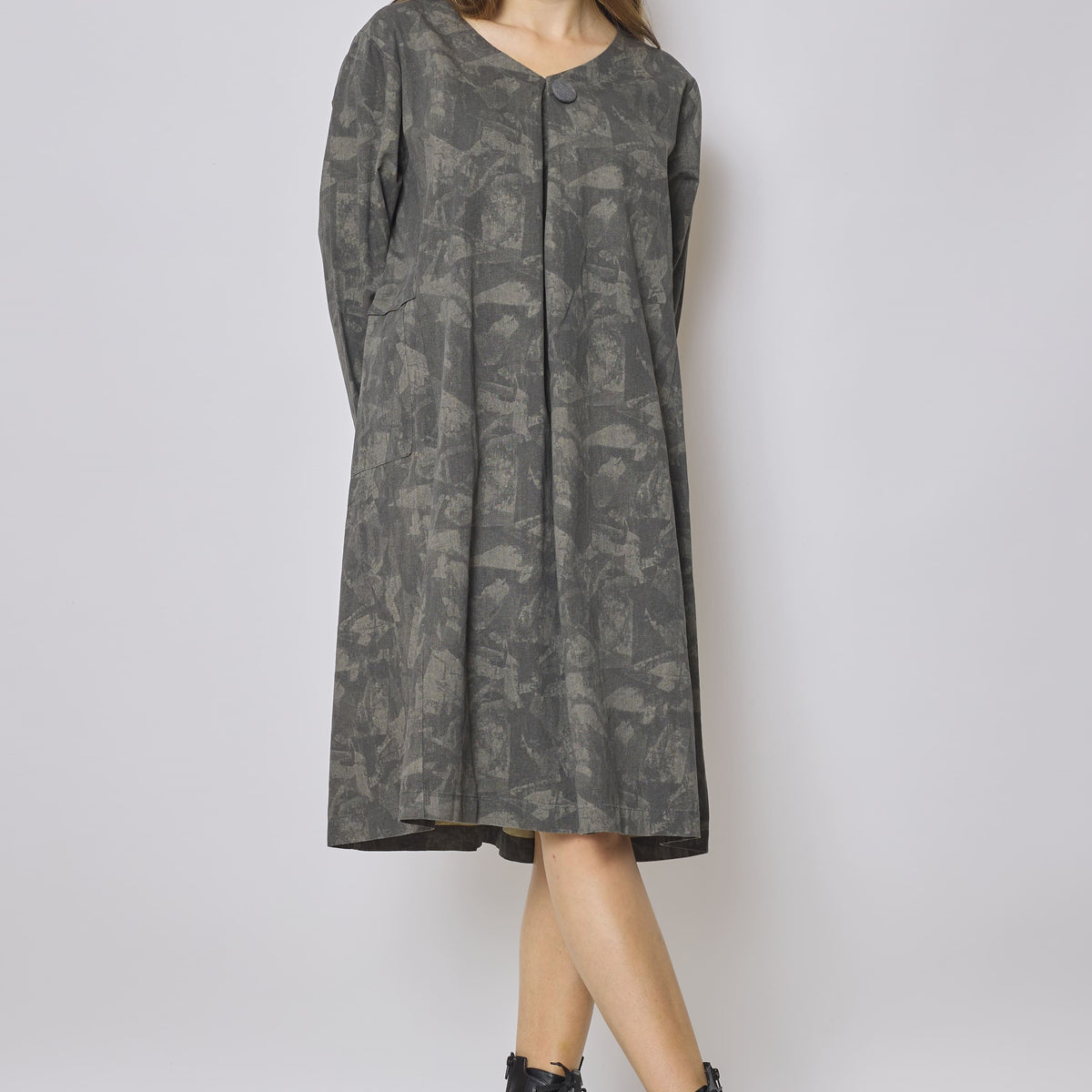 Robe mi longue grise en coton