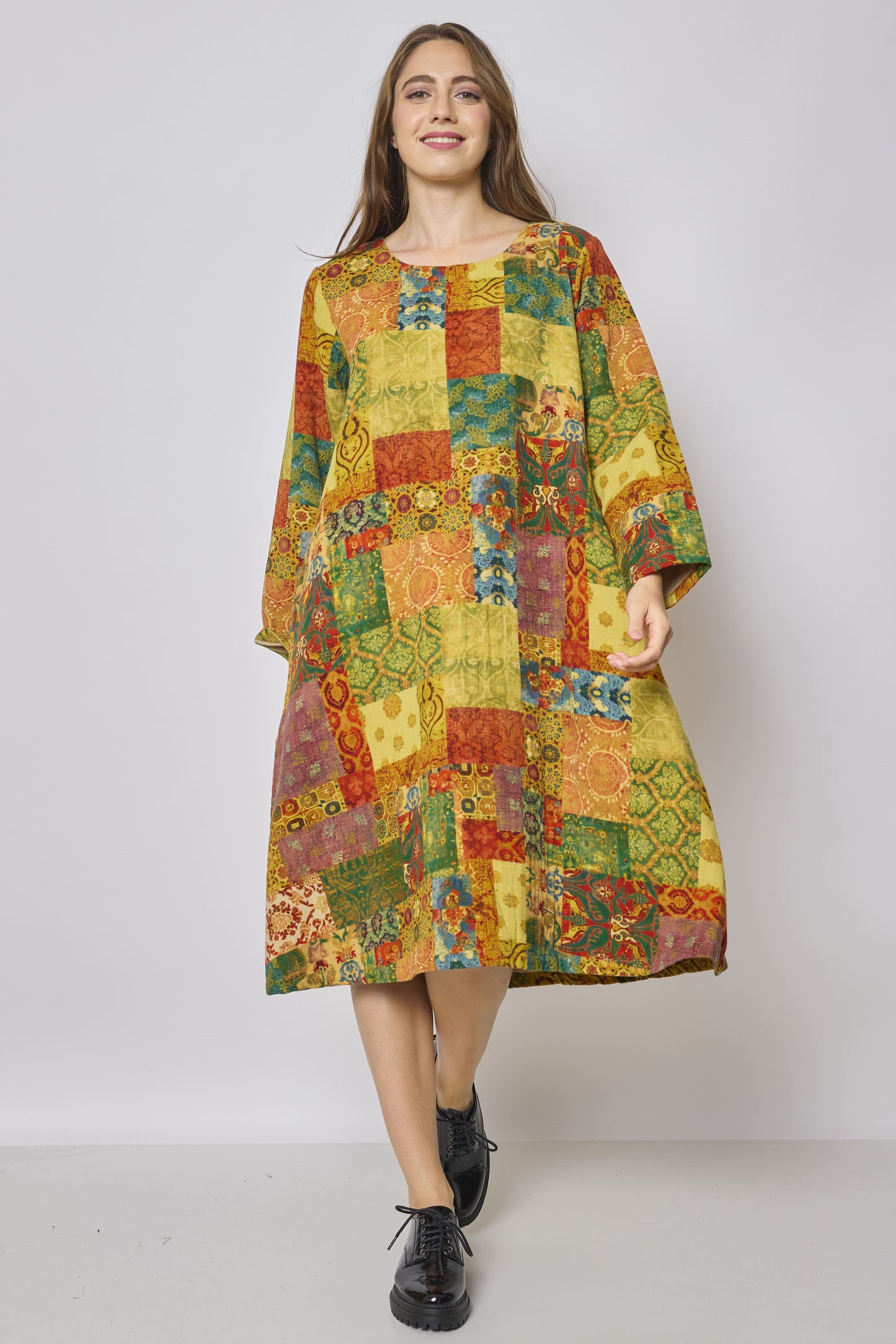 Langes Patchwork-Winterkleid