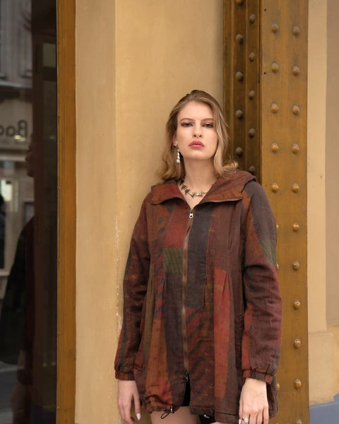 Veste marron rouge hiver zippé