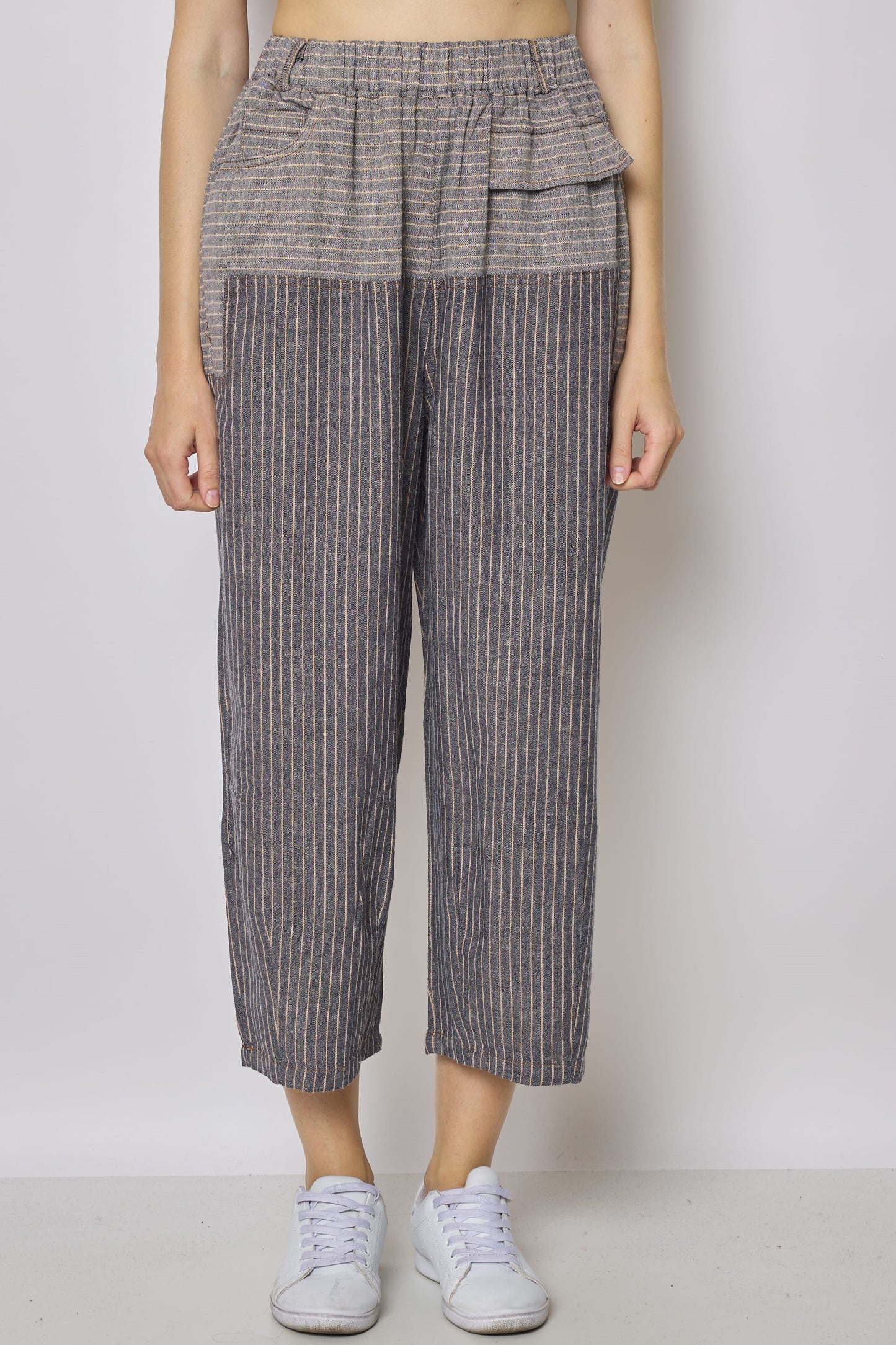 Gray striped linen pants