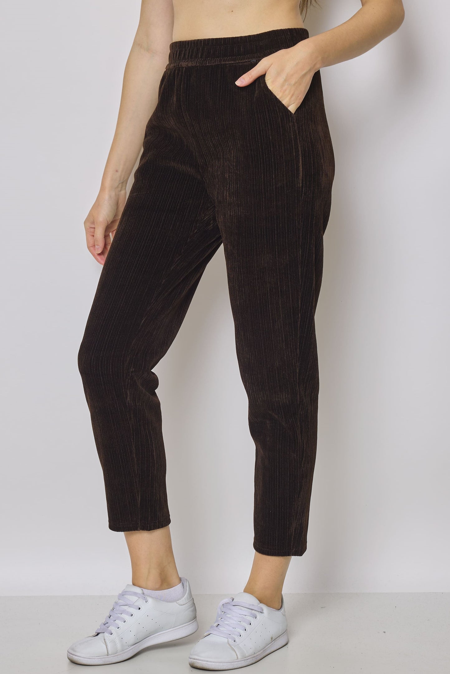 Pantalon cigarette femme côtelé