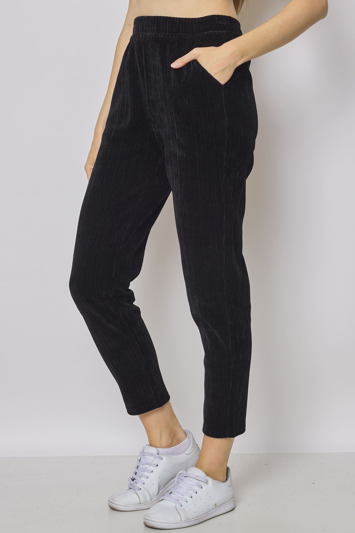 Pantalon cigarette femme côtelé