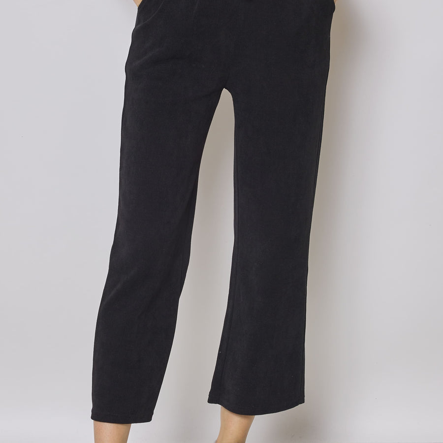 Jogging noir évasé côtelé